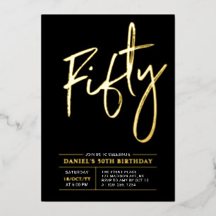 Fifty   Modern Gold & Black 50th Birthday Party