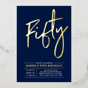 Fifty   Modern Gold Navy 50th Birthday Party