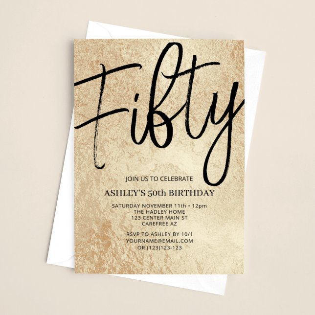 Fifty Modern Golden 50th Adult Birthday Invitation (Creator Uploaded)