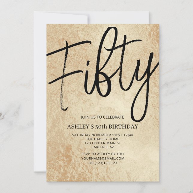 Fifty Modern Golden 50th Birthday Invitation (Front)