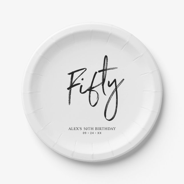 Fifty Modern Lettering 50th birthday Paper Plates (Front)