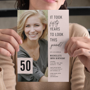 Fifty Modern Photo 50th Birthday Party Invitation