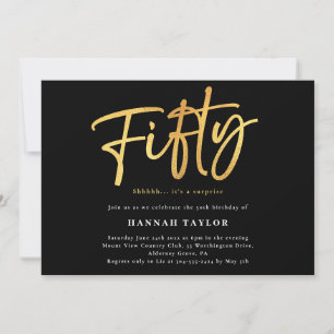Fifty Modern Simple Black Gold 50th Birthday Invitation