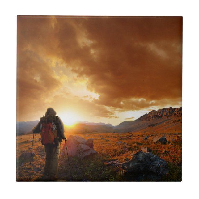 Fifty Mountain Sunset - Glacier National Park Tile (Front)