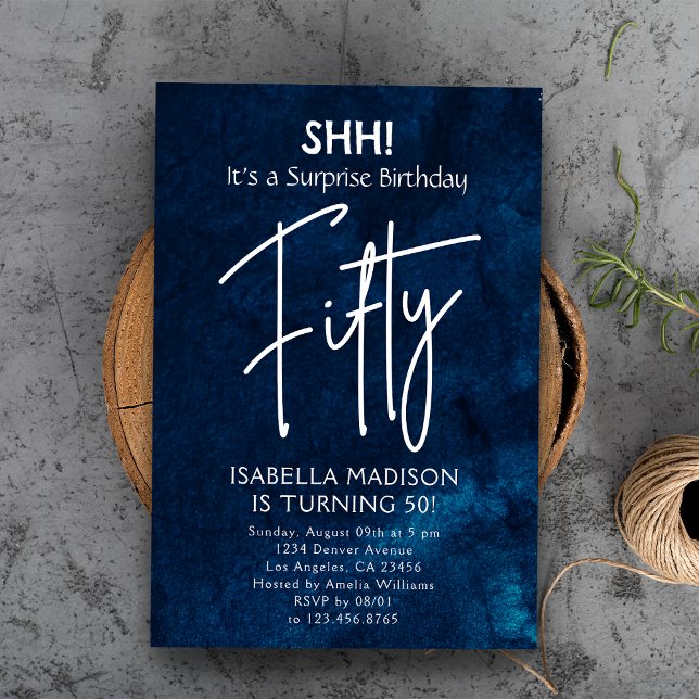 Fifty | Navy Blue 50th Birthday Surprise Party Invitation (Fifty | Navy Blue 50th Birthday Surprise Party Invitation
)