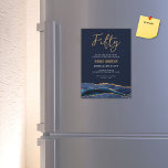 Fifty | Navy Blue Gold Agate Men's 50th Birthday Magnetic Invitation<br><div class="desc">This beautiful agate magnetic invitation is perfect for any special occasion! Its elegant, trendy and modern design will make your guests feel like royalty. The deep navy blue watercolor texturing and faux gold glitter accents give it a luxurious look, creating a unique and stylish invitation. You can customise the texts...</div>