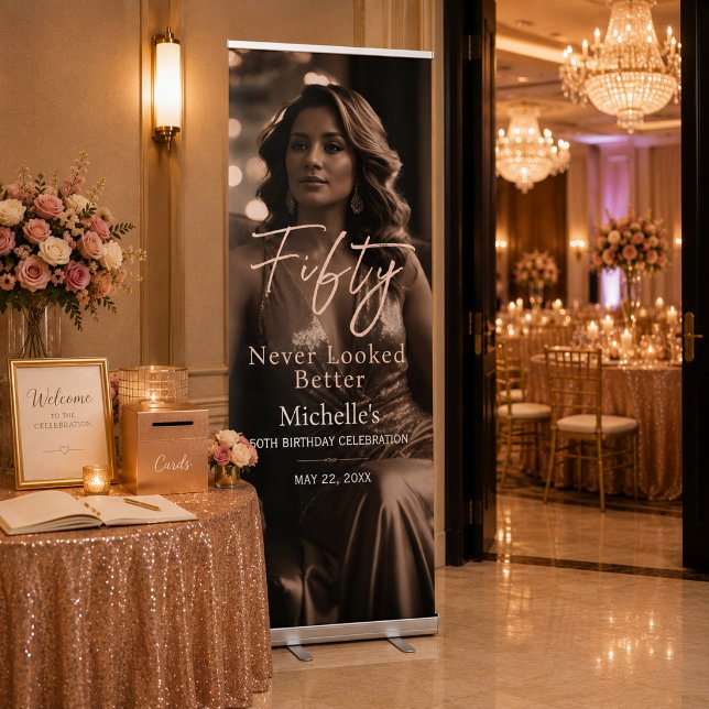 Fifty Never Looked Better 50th Birthday Banner (Welcome Guests in Elegant Style)