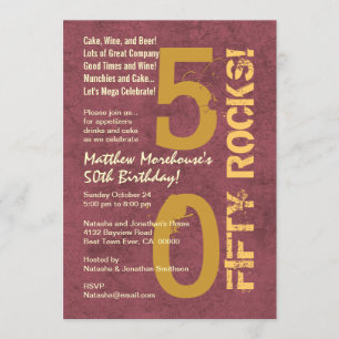 Fifty Rocks! 50th Birthday Party Modern Grunge Invitation