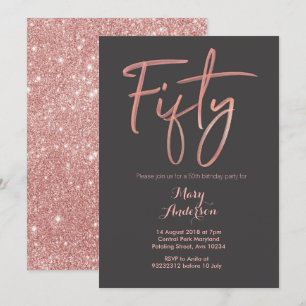 Fifty Rose Gold 50th Birthday Invitation