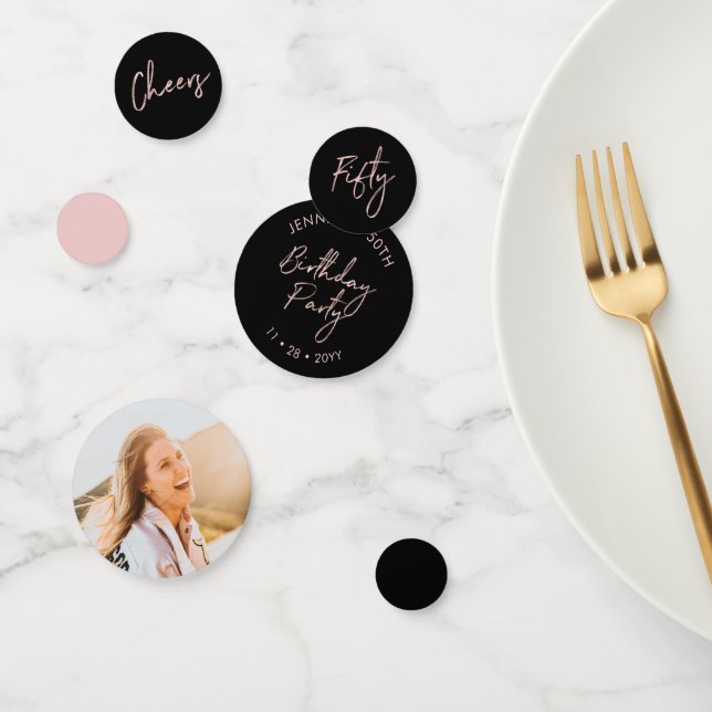 Fifty | Rose Gold & Black Modern 50th Birthday Confetti (Group)