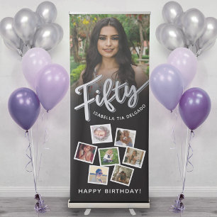 Fifty silver black 50th Birthday party 8 photos  Retractable Banner