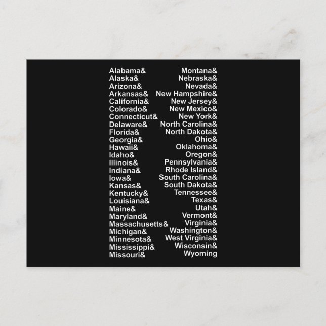 Fifty States Ampersand List USA Postcard (Front)