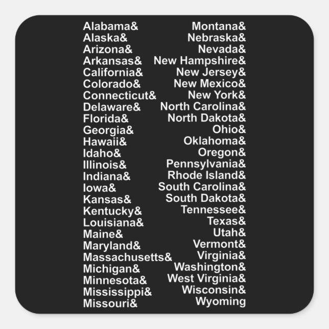 Fifty States Ampersand List USA Square Sticker (Front)