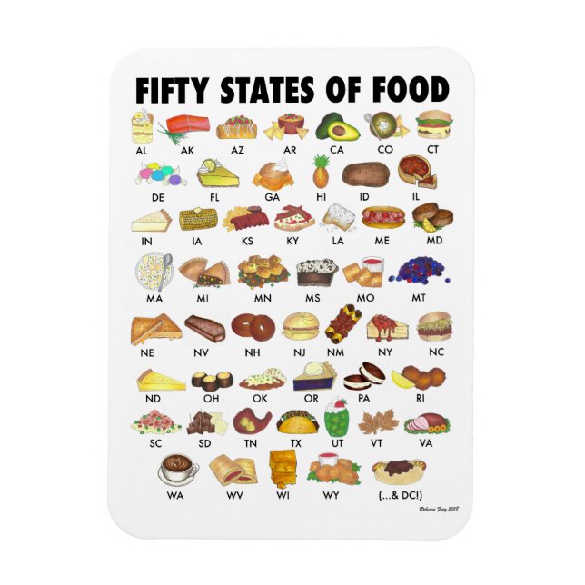 FIFTY STATES OF FOOD United States America USA Art Magnet (Vertical)