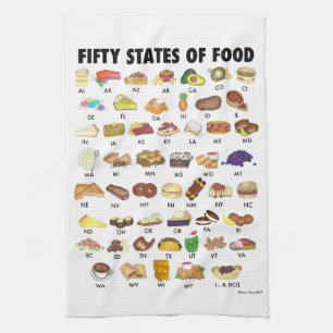 FIFTY STATES OF FOOD United States America USA Art Tea Towel