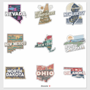 Fifty States Retro Sticker Set Part 4