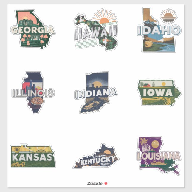 Fifty States Retro Travel Sticker Set Part 2 (Sheet)