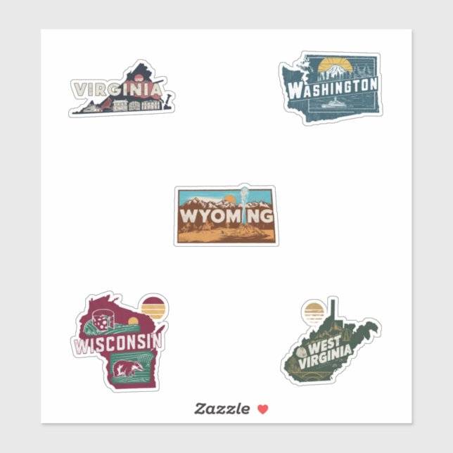 Fifty States Retro Travel Sticker Set Part 6 (Sheet)