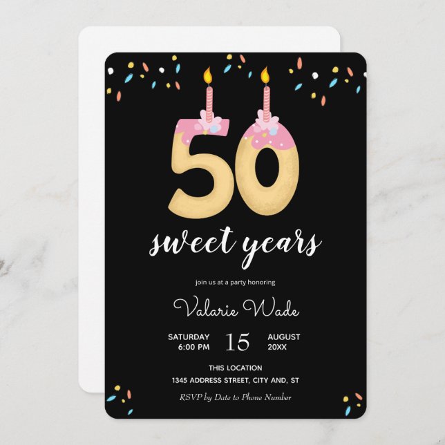 Fifty Sweet Years Cake Numbers Birthday party Invitation (Front/Back)