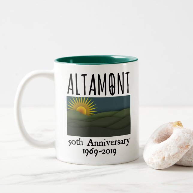 Fifty Years Altamont Speedway Free Concert 1969 Two-Tone Coffee Mug (With Donut)
