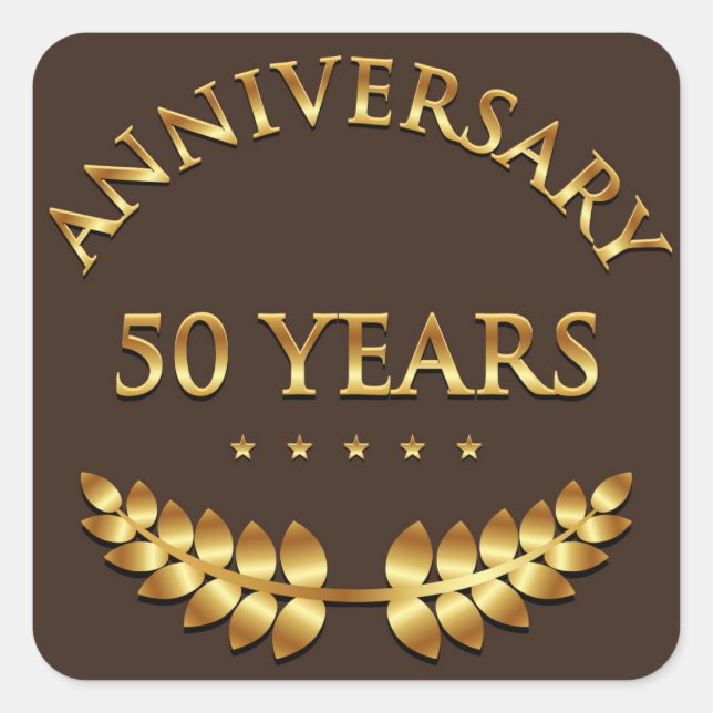 Fifty Years Anniversary Celebration Gold Laurel Square Sticker (Front)