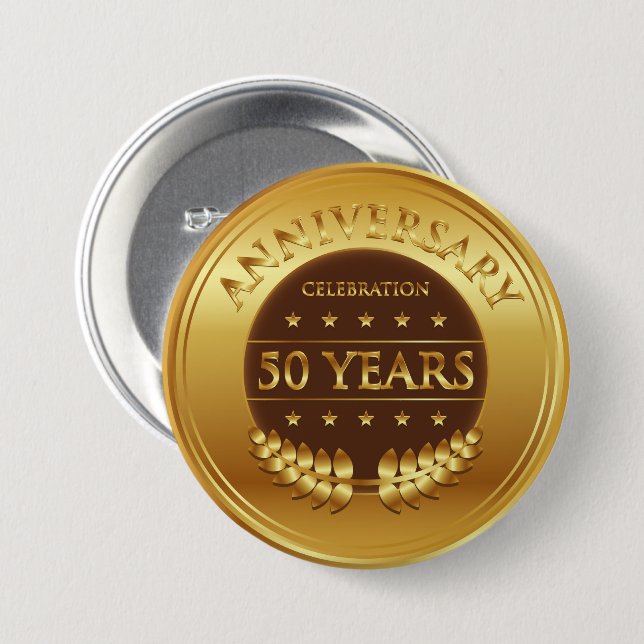 Fifty Years Anniversary Celebration Gold Medal 7.5 Cm Round Badge (Front & Back)