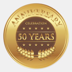 Fifty Years Anniversary Celebration Gold Medal Classic Round Sticker