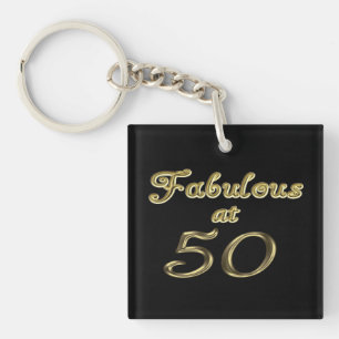 Fifty Years Fabulous at 50 Gold Typography Age 50 Key Ring