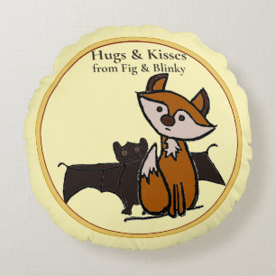 Fig & Blinky Hugs and Kisses yellow Round Pillow