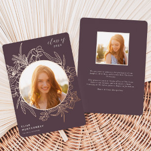 Fig   Floral Foil Photo Graduation Announcement