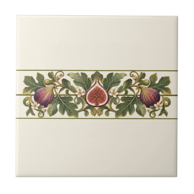 Fig Leaf Scroll Custom Background Frieze Tile (Original Fig Leaf Scroll design on a warm ivory background.)