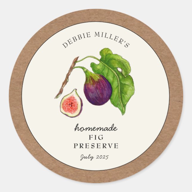 Fig Preserve Jam Jar with Kraft paper border Classic Round Sticker (Front)