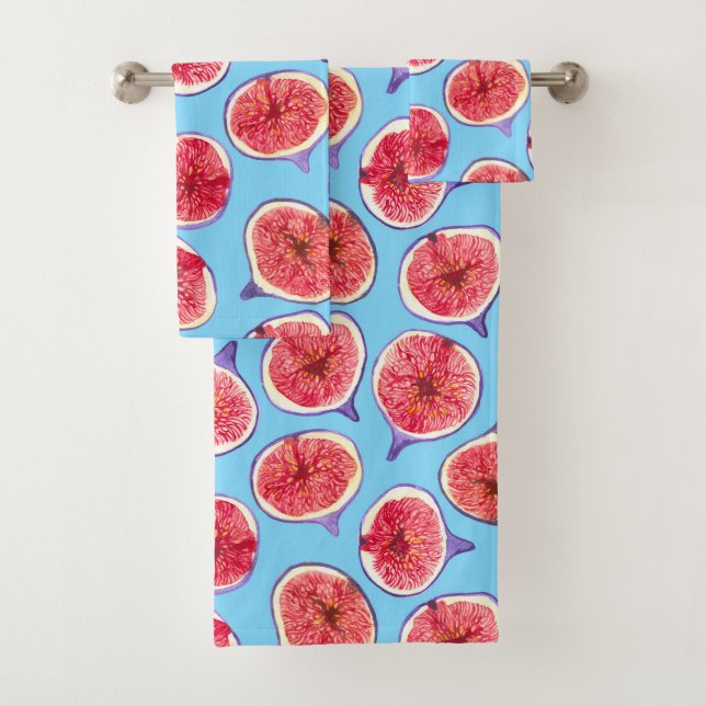 Fig slices watercolor pattern bath towel set (Insitu)