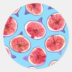 Fig slices watercolor pattern classic round sticker