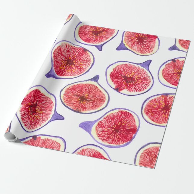 Fig slices watercolor wrapping paper (Unrolled)