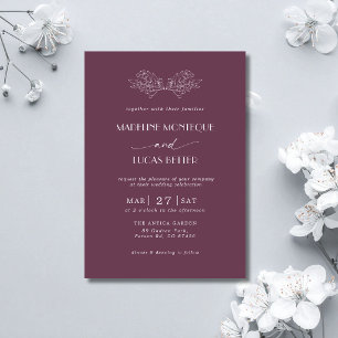 Fig & White Holly Tree Leaves Clean Wedding Invitation