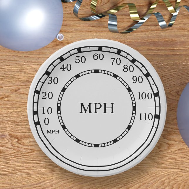 Figarations Classic Car Speedometer MPH Monogram Paper Plate (Fun speedometer inspired paper plate perfect for all motor  themed parties)