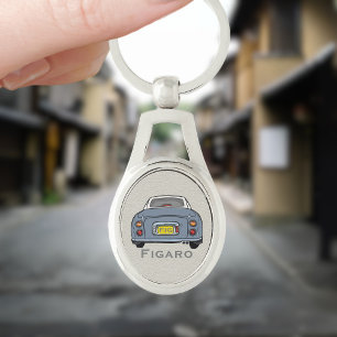 Figarations Cute Lapis Grey Figaro Car Silver Oval Key Ring