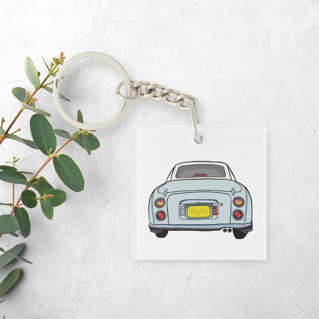 Figarations Cute Pale Aqua Figaro Car Square Key Ring (Cute blue figaro car acrylic keychain for your car keys)