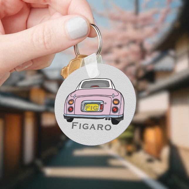 Figarations Cute Pink Figaro Car Driver Name Key Ring (Add your name and initials to this cute pink figaro car keychain.)