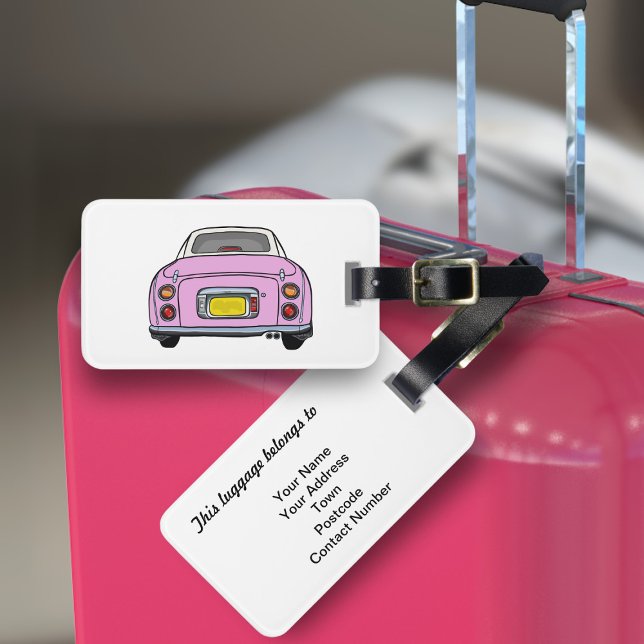 Figarations Cute Pink Figaro Car Luggage Tag (Fun pink figgy luggage tag for your road trip adventures. Just add your address details)