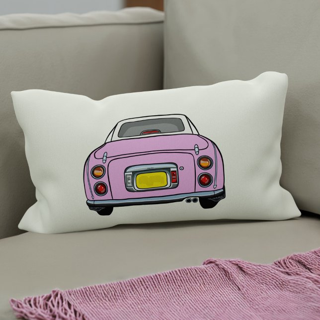 Figarations Cute Pink Figaro Car Plaid Silhouette Lumbar Cushion (A fun pink figgy lumbar pillow for your car or home. You can easily change the background colour)