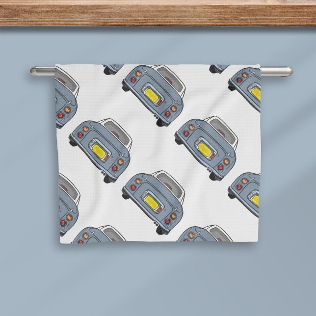 Figarations Figaro Car Lapis Grey Kitchen Towel (A fun lapis grey figaro car pattern kitchen towel just for you)