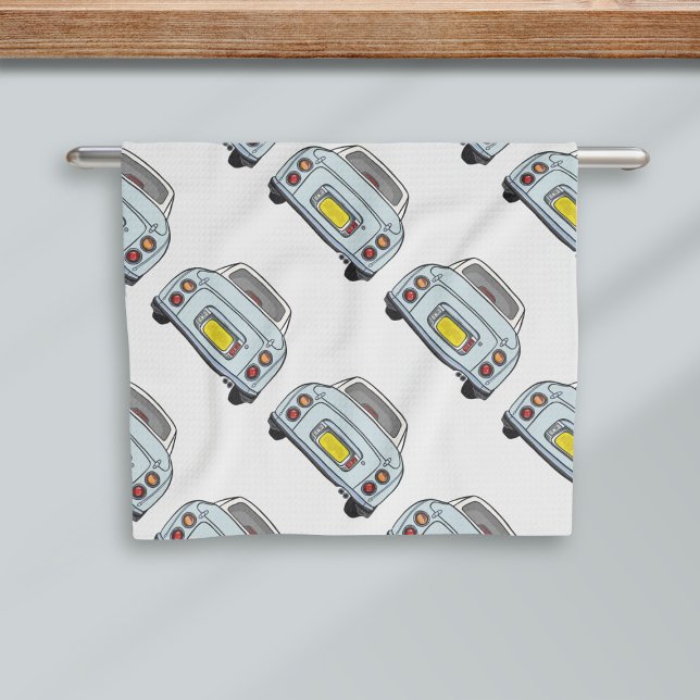 Figarations Figaro Car Pale Aqua Kitchen Towel (A fun pale aqua figaro car pattern kitchen towel just for you)