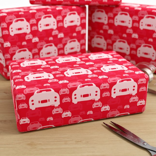 Figarations Figaro Car Pattern Red Wrapping Paper (Fun red figgy wrapping paper perfect for all sort of gifts. You can change the background colour)