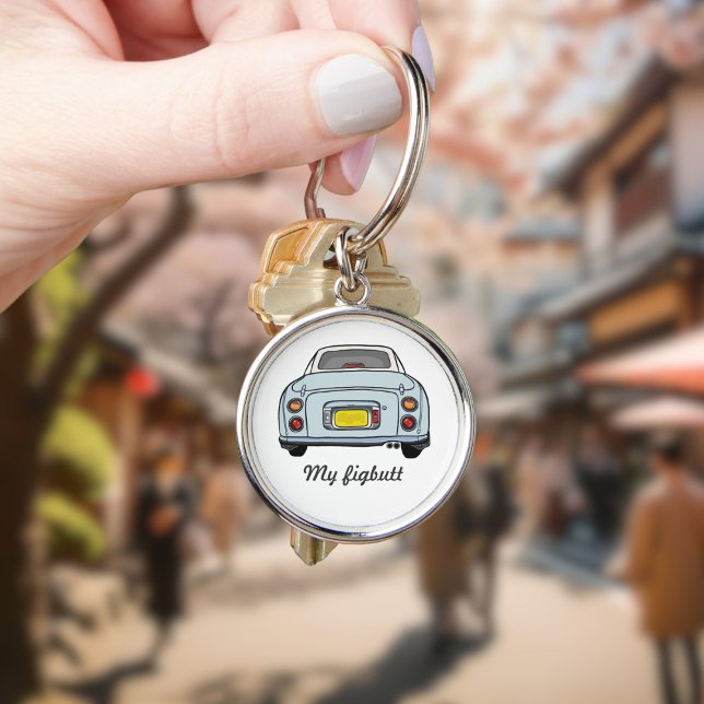 Figarations Funny Pale Aqua Blue Figaro Name Key Ring (Cute pale aqua figaro car keychain with space for your name)