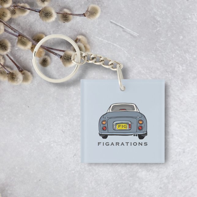 Figarations Lapis Grey Figaro Car Monogram Name Key Ring (A lapis grey figaro car acrylic keychain with your name and initials)