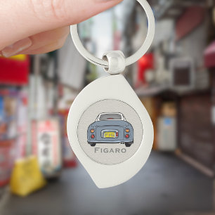 Figarations Lapis Grey Figaro Car Monogram Silver Key Ring