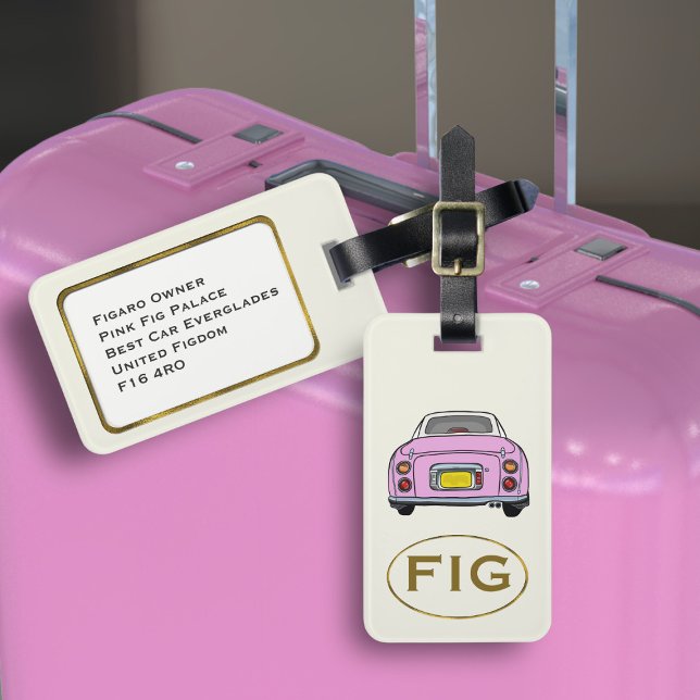 Figarations Monogram Pink Figaro Car Luggage Tag (Fun candy pink figgy luggage tag for your road trip adventures. Just add your address details)