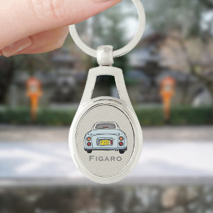Figarations Pale Aqua Figaro Car Monogram Silver Key Ring